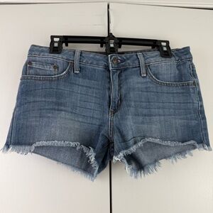 JUSTBLACK Women's Denim Jean Shorts Size 28 Frayed Hem Blue Made in USA